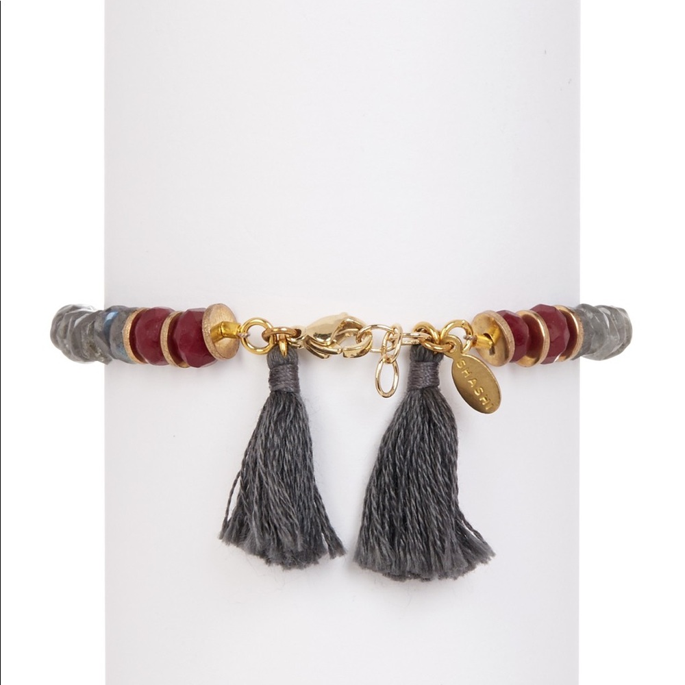 ADORNIA Organic Cut Black Labradorite Bracelet set